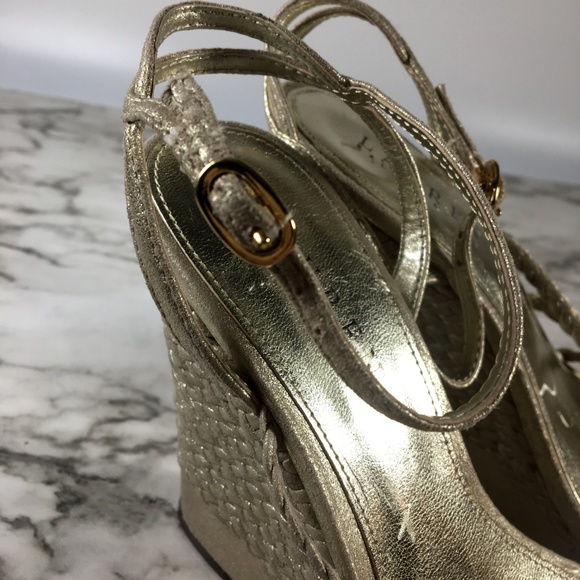 Lauren Ralph Lauren Gold Espadrille Wedge Sandals - Picture 8 of 8